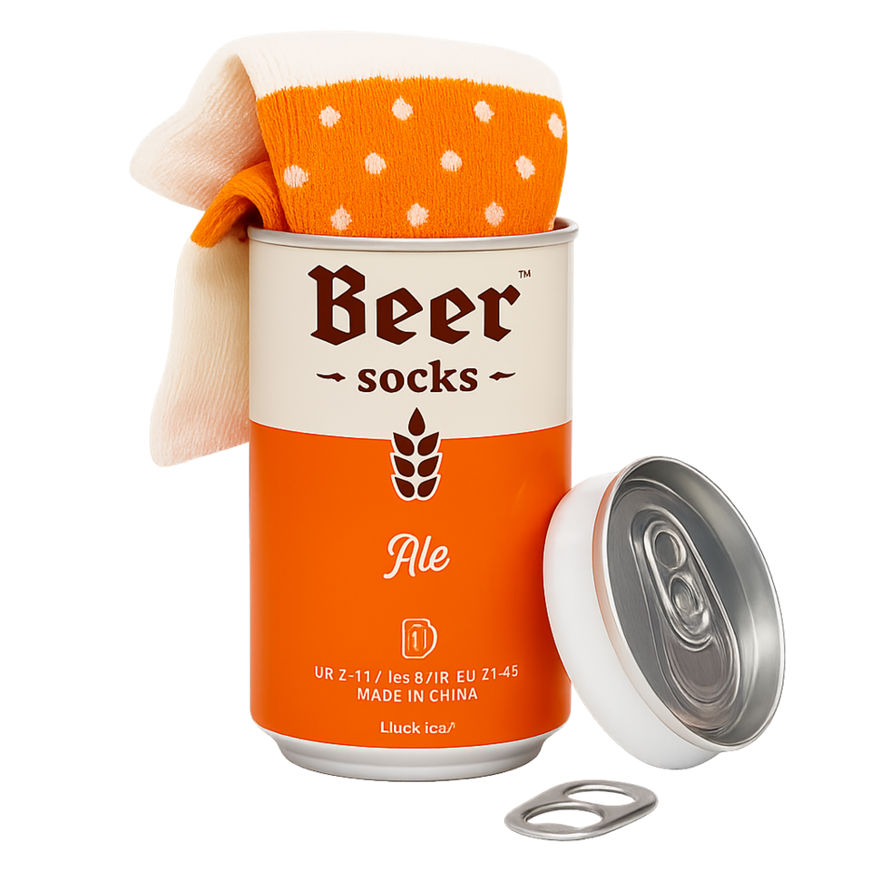 Grappige oranje sokken met een bierprint